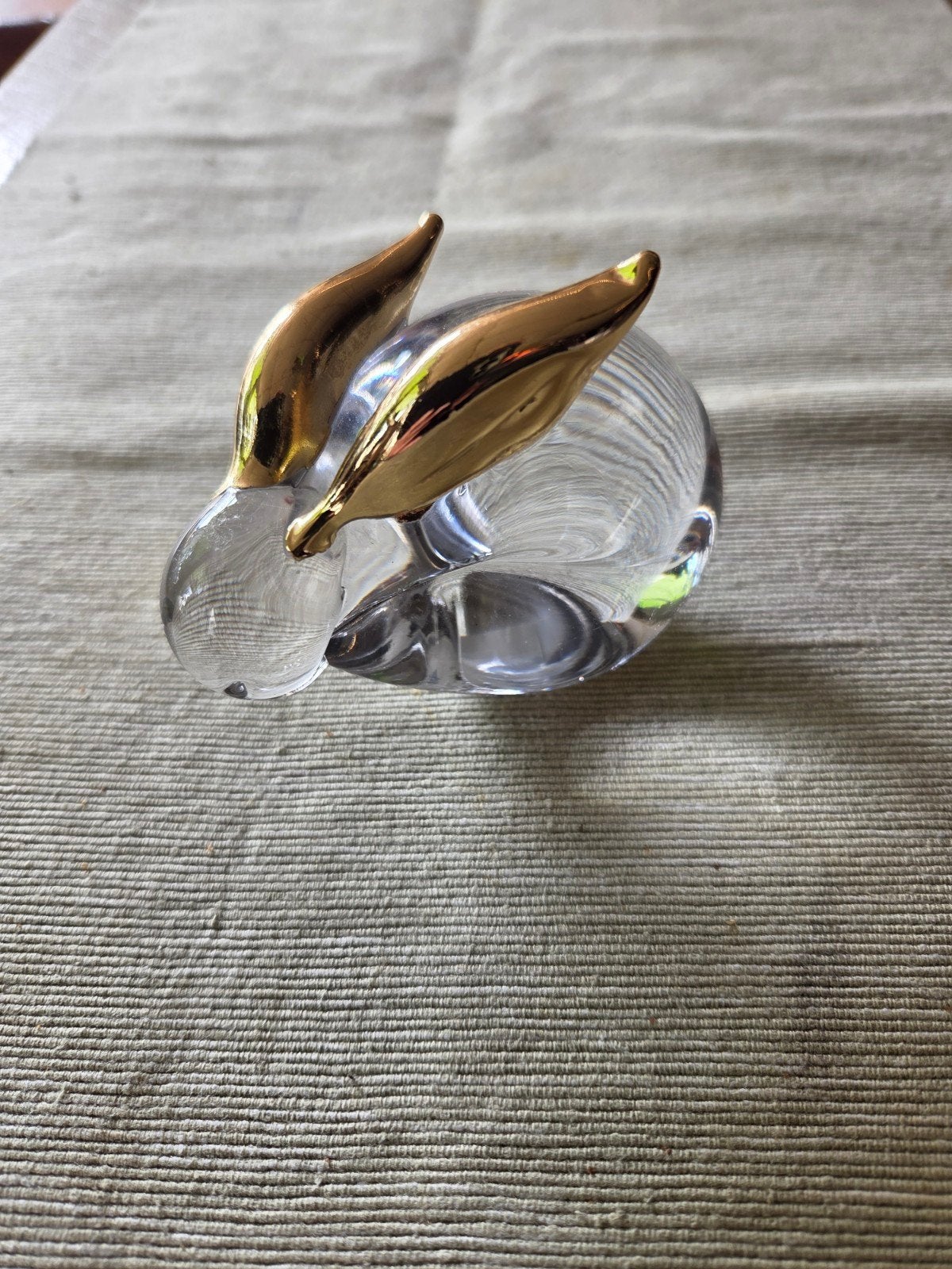 Glazen konijn met gouden oren - Decoratief beeldje, Meerkleurig, Ophalen of Verzenden, Zo goed als nieuw, Modern