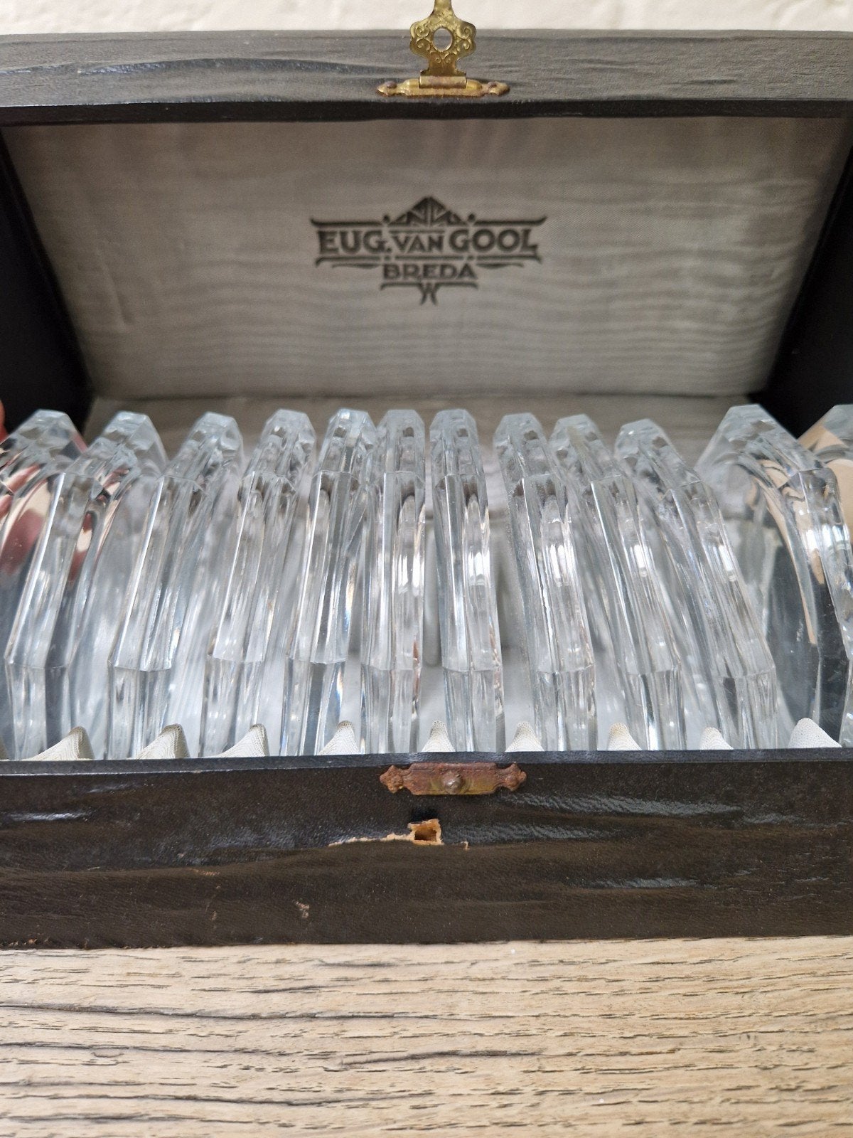 Vintage kristallen onderzetters in doos Art Deco, Antiek en Kunst, Ophalen of Verzenden