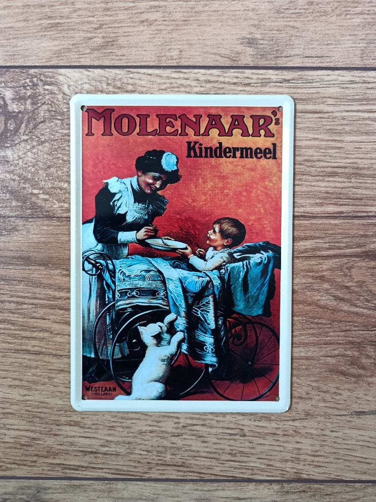 Retro Blikken Reclame Bordje - Molenaar's Kindermeel, Ophalen of Verzenden, Reclamebord