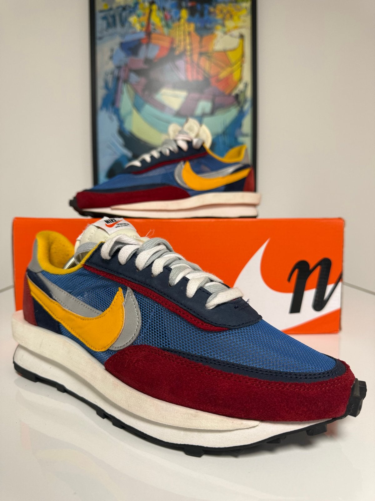 Nike LD Waffle Sacai Varsity Blue, Sneakers of Gympen, Gedragen, Verzenden, Blauw