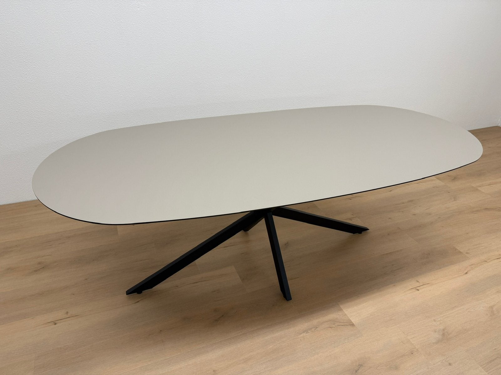 Plat ovale eettafel 220x100 - Beige HPL - Direct Leverbaar, Huis en Inrichting, 100 tot 150 cm, 200 cm of meer, Ophalen of Verzenden