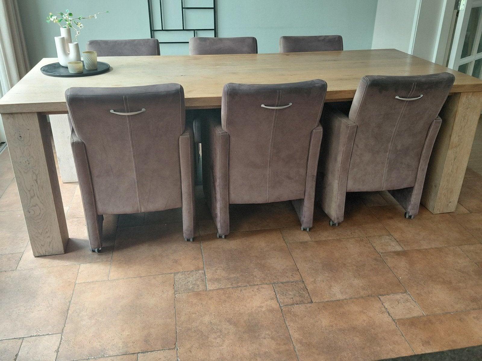 Massief eiken eettafel (240x100) met 6 eetkamerstoelen, Huis en Inrichting, Tafels | Eettafels, Ophalen, Gebruikt, 100 tot 150 cm