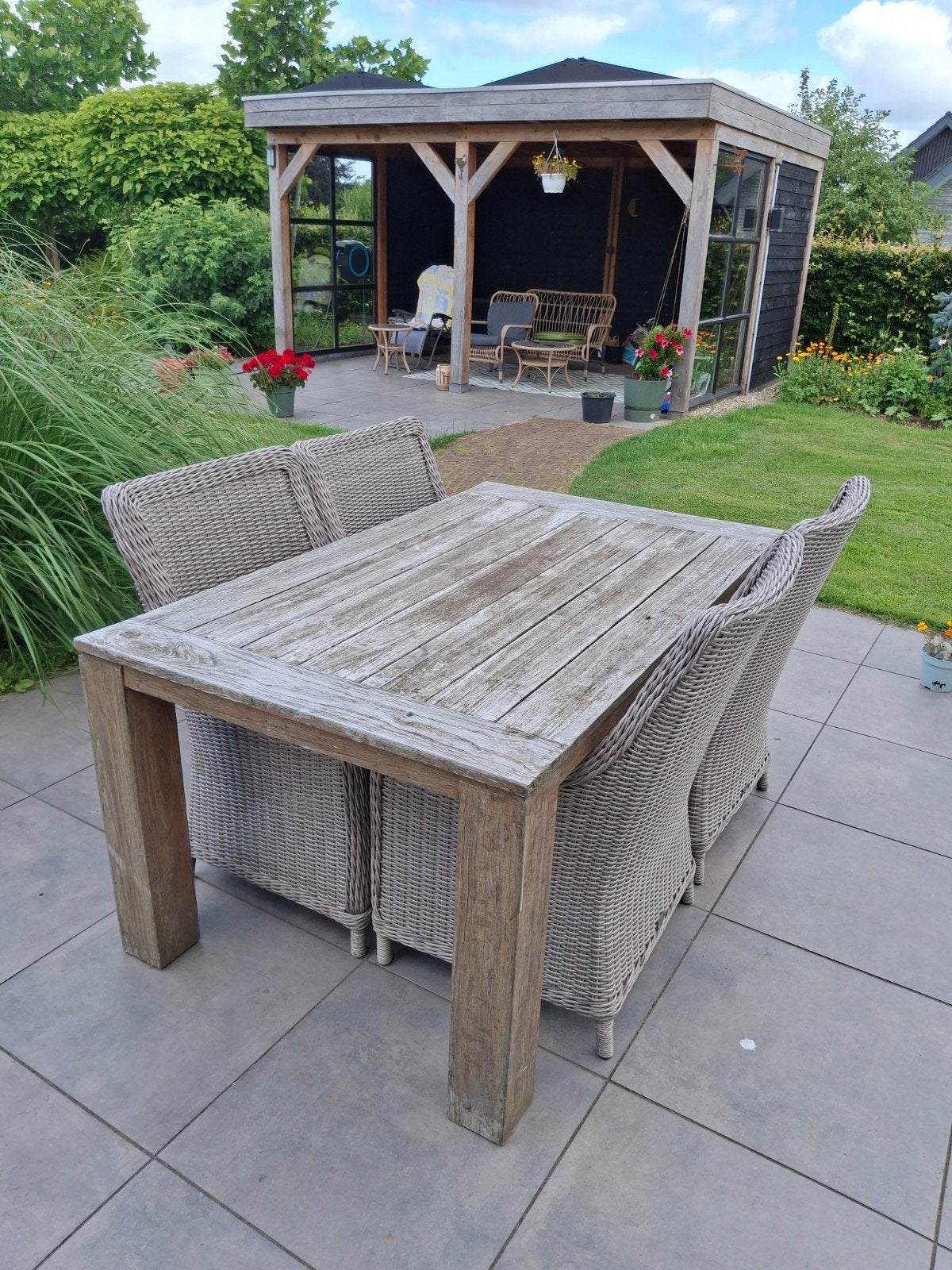 Whoods tuintafel met 4 Bellagio stoelen en matjes, Ophalen, Gebruikt, Aluminium