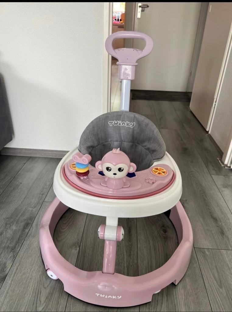 Roze Twinky Baby Loopstoel met Duwstang en Speeltjes, Ophalen of Verzenden, Zo goed als nieuw