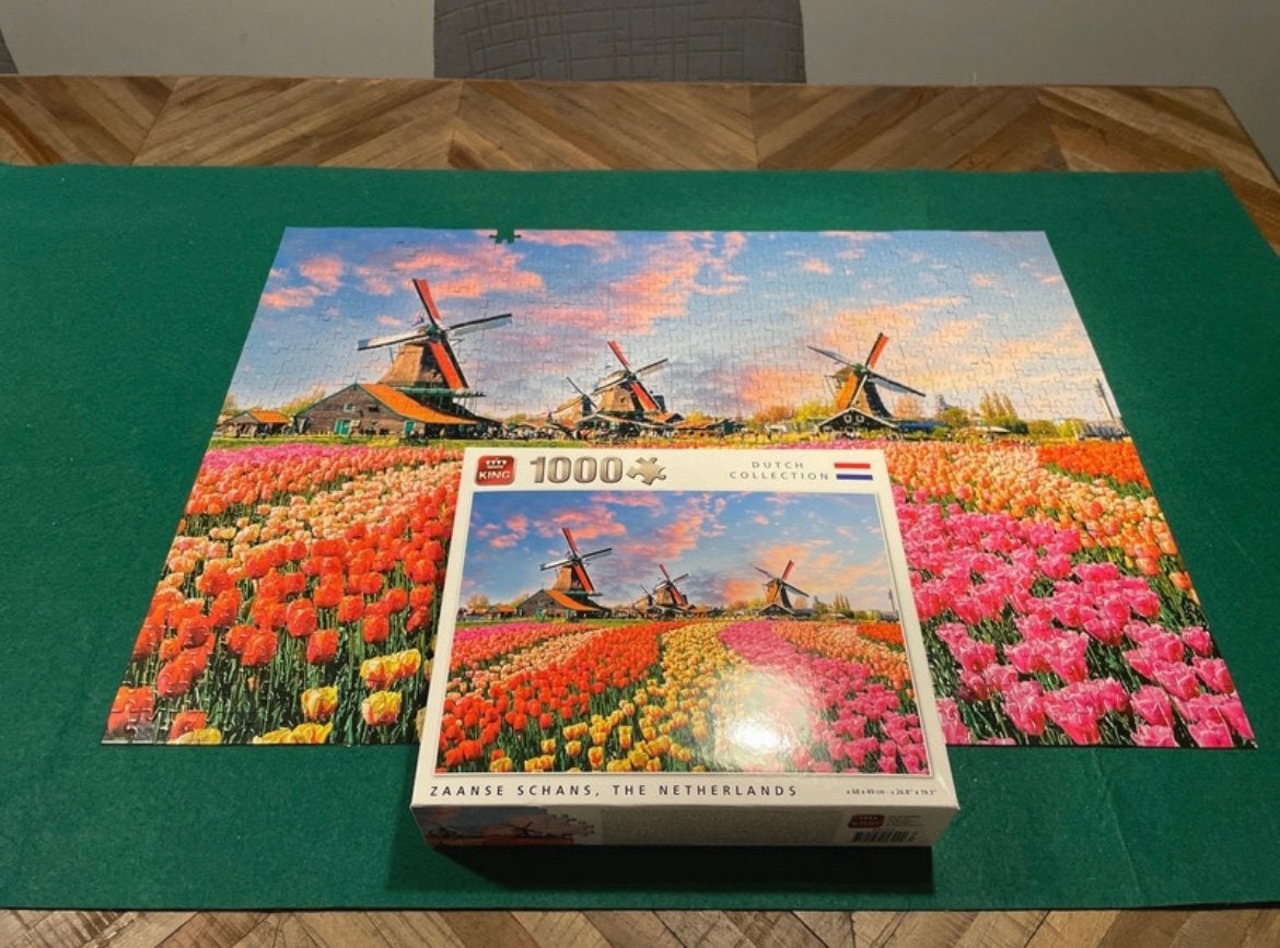 King Legpuzzel Zaanse Schans 1000 stukjes (mist 1), Ophalen of Verzenden, 500 t/m 1500 stukjes, Gebruikt, Legpuzzel