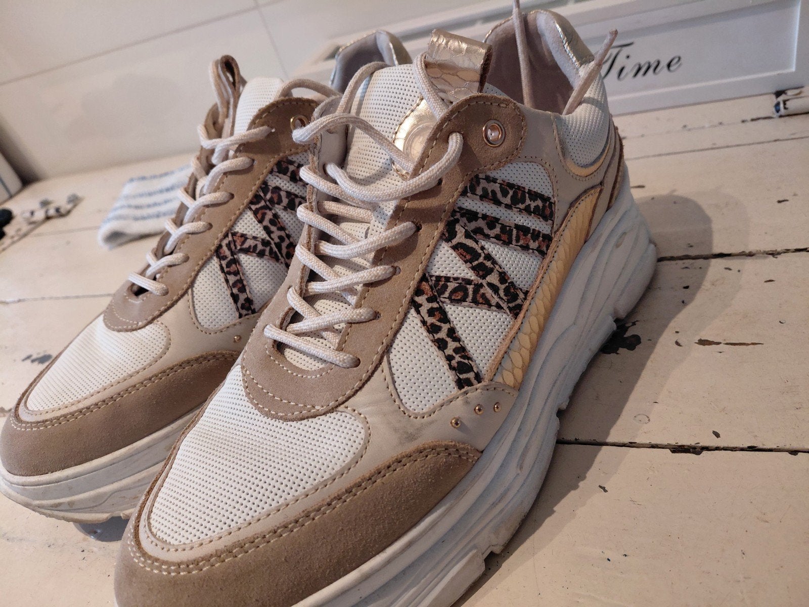 Sub 55 Sneakers Maat 41 - Beige met Luipaardprint, Kleding | Dames, Sub 55, Beige, Nieuw, Ophalen of Verzenden