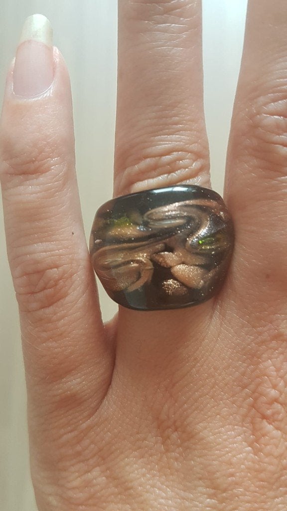 Unieke Murano Glas Ring - Zwart Goud, Verzenden, Zwart, Nieuw, Dame