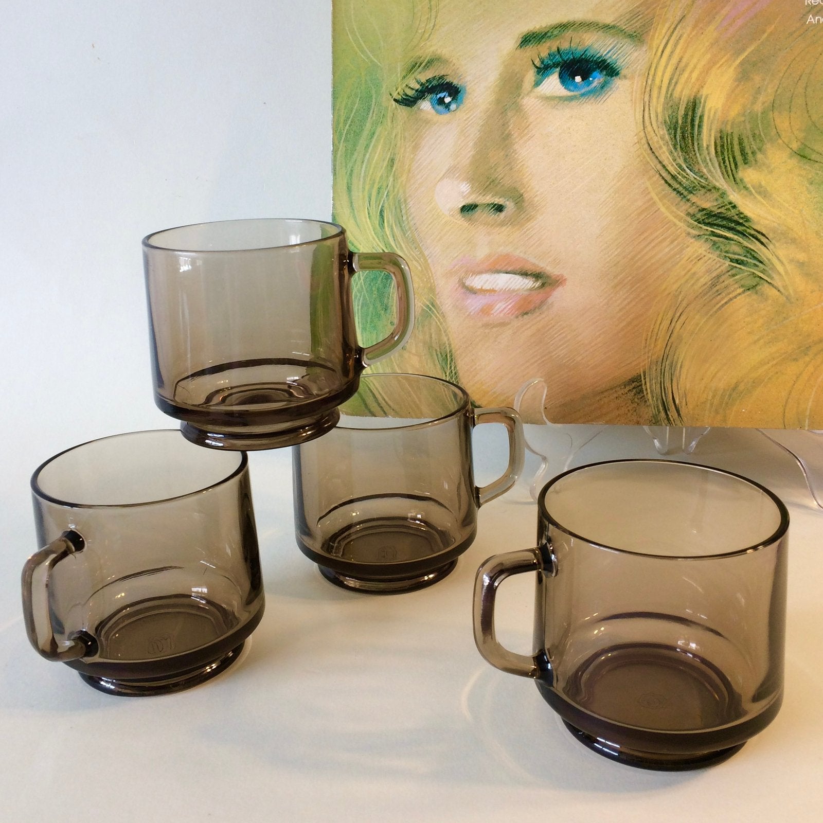 Set van 4 Vintage Luminarc D.E. Moccona Koffieglazen, Glas of Glazen, Overige merken, Vintage, Ophalen of Verzenden