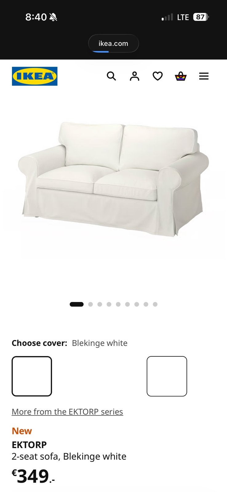 Ikea Ektorp 2 seat couch., Huis en Inrichting, Ophalen, Zo goed als nieuw, Tweepersoons, Wit
