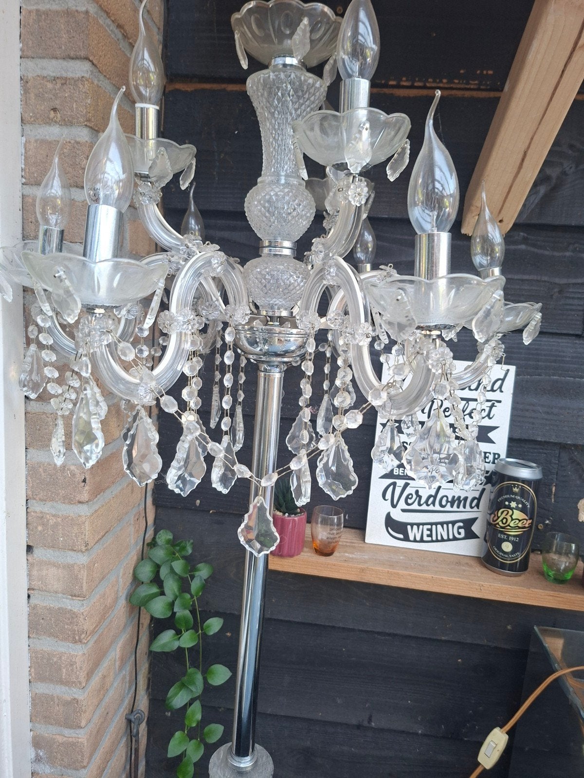 Elegante Kristallen Kroonluchter Staande Lamp, Ophalen, E14 (klein), Zo goed als nieuw, Glas