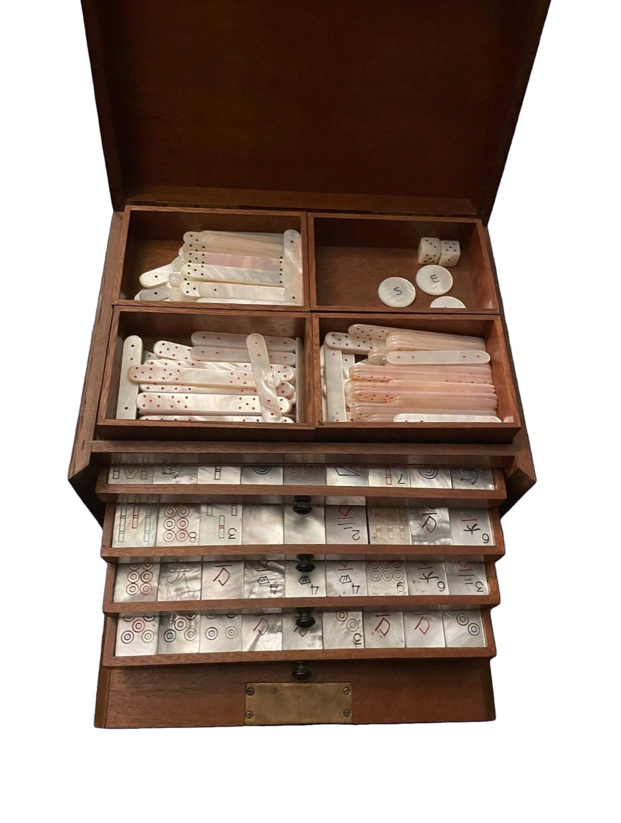 Compleet Mahjong Spel 1920 Parelmoer in Wortelnotenkistje, Ophalen of Verzenden