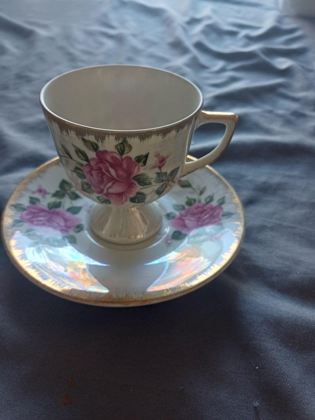 Vintage theekopje met schotel - Rozen decor, Antiek en Kunst, Ophalen