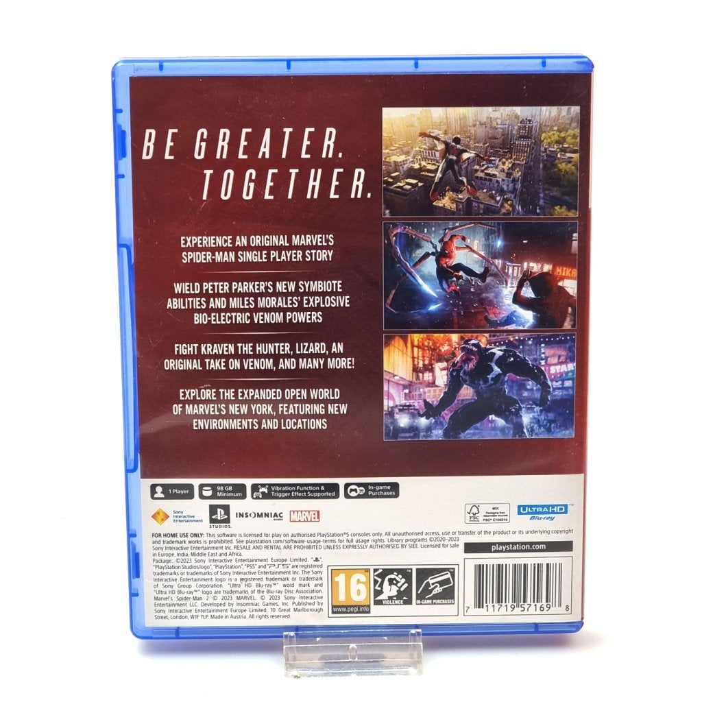 Playstation 5 Game: Marvel's Spider-Man 2, Sony, Gebruikt, Support@sony.com, 1-7-1 Konan, Minato-ku
Tokyo 108-0075
Japan