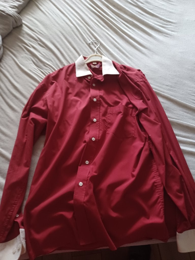 Rood overhemd Oger - met witte boorden / maat L, Kleding | Heren, Overhemden, Oger, Gedragen, Rood, Halswijdte 39/40 (M)