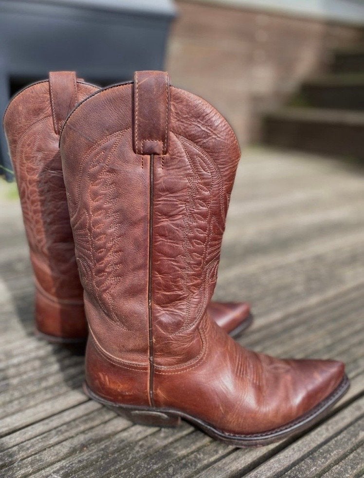 Line dance!! Bruine leren Sendra cowboylaarzen - Maat 38, Hoge laarzen, Bruin, Ophalen of Verzenden, Zo goed als nieuw