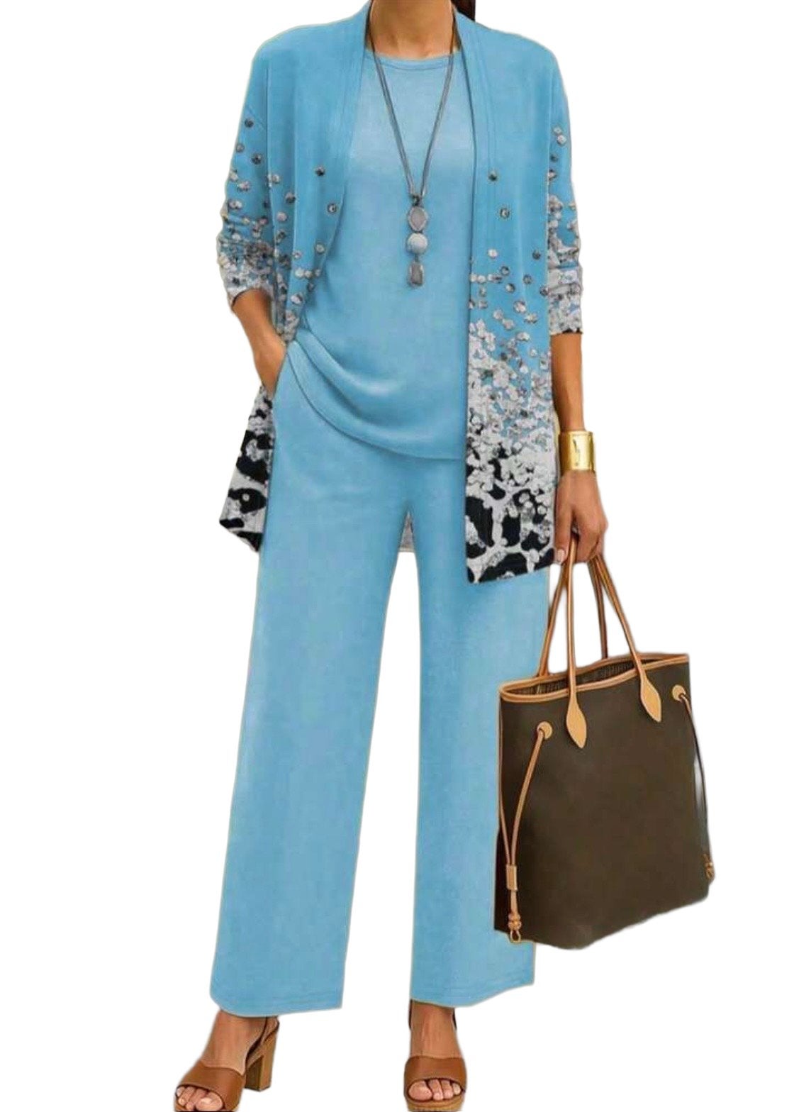 Dames 3-delige set: vest, top en broek  - Blauw (44-52), Kleding | Dames, Verzenden, Nieuw, Blauw, Broek of Spijkerbroek