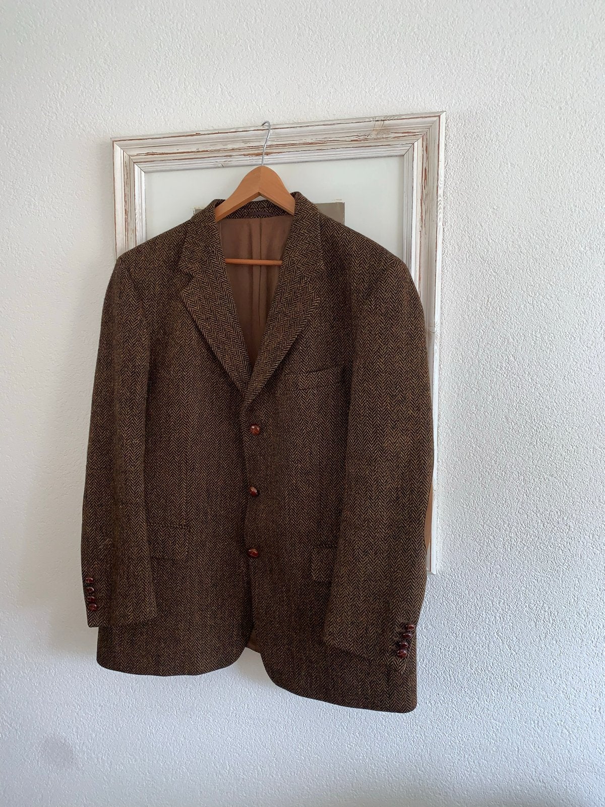 Harris Tweed Bruin Herringbone Colbert Jasje, Kleding | Heren, Kostuums en Colberts, Ophalen of Verzenden, Zo goed als nieuw, Maat 52/54 (L)