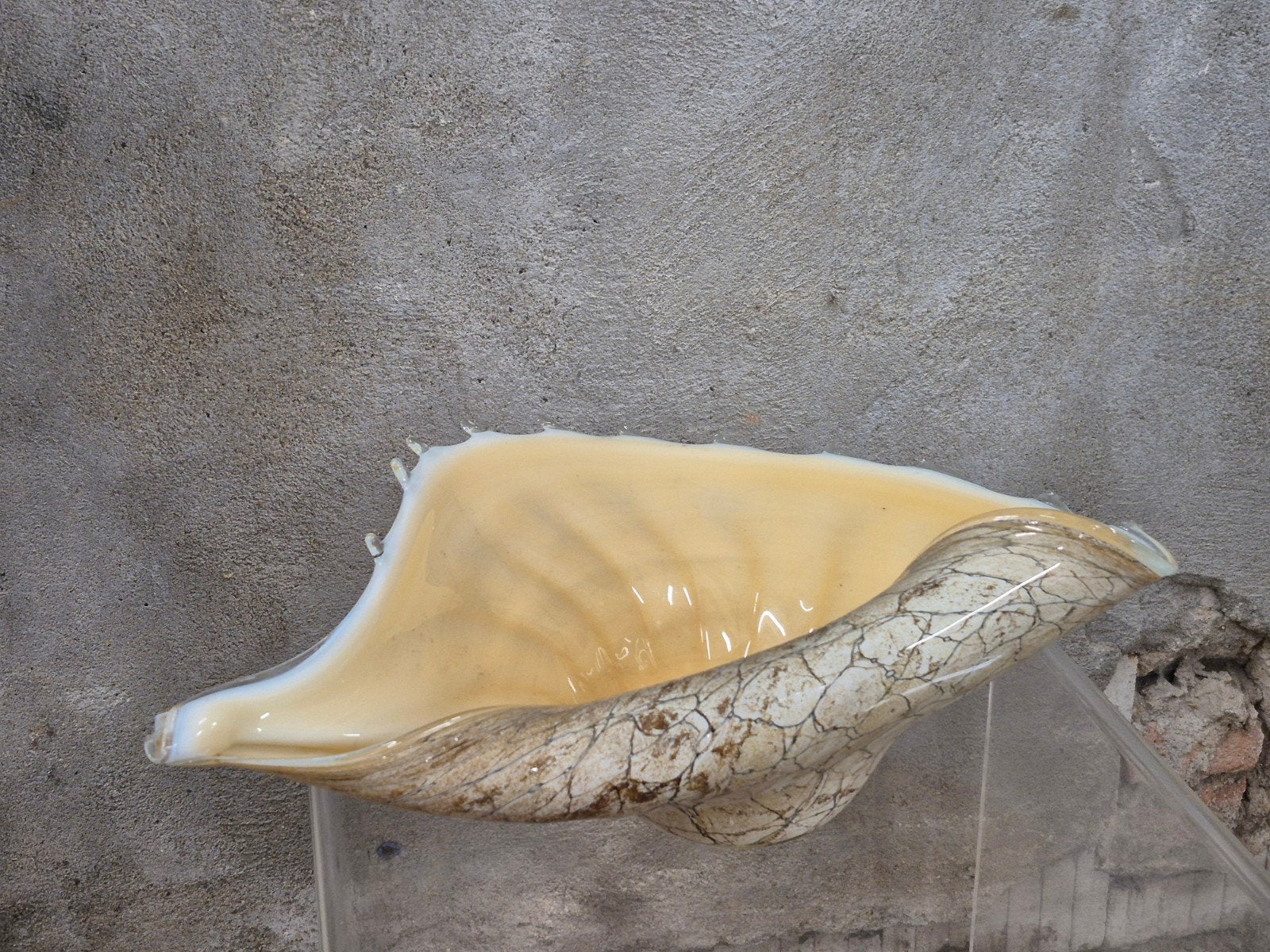 Prachtige grote glazen schelp schaal jozefina krosno, Gebruikt, Schaal, Ophalen of Verzenden, Glas