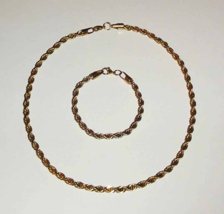 Ketting Doublé Goudkleurig gedraaid + Armband, Verzenden, Zo goed als nieuw, Goud, Overige materialen
