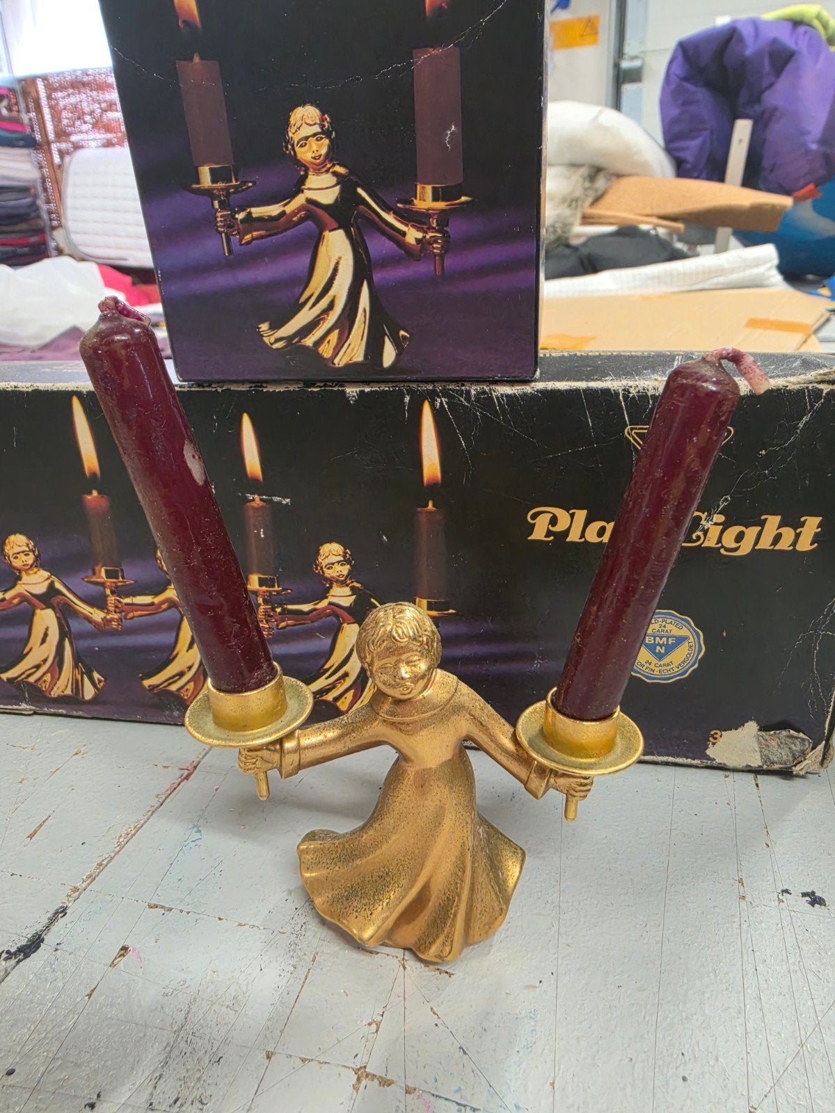 Vintage BMF Play-Light Engel Gold Plated Kandelaar, Ophalen of Verzenden