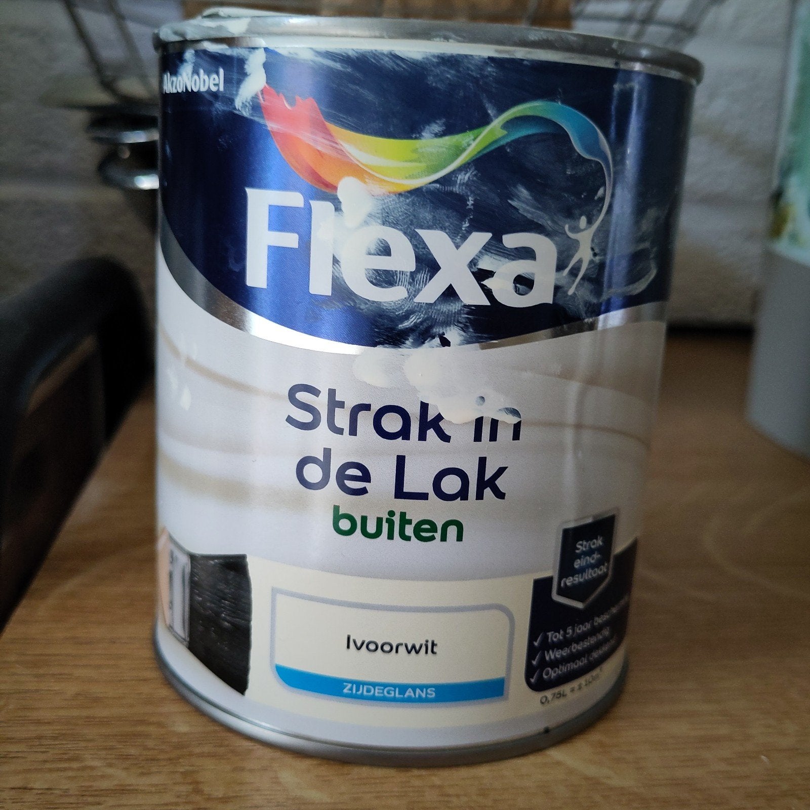 Flexa Strak in de Lak buiten - Zijdeglans Ivoorwit 0,75L, Wit, Ophalen of Verzenden, Zo goed als nieuw, Lak