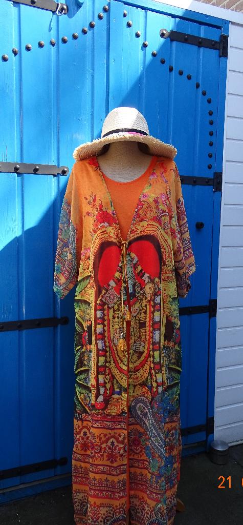O.P.L. BOHO IBIZA KIMONO OOSTERS KLEURIG MT 50-FESTIVAL-, Kleding | Dames, Grote Maten, Overige typen, Ophalen of Verzenden, Zo goed als nieuw