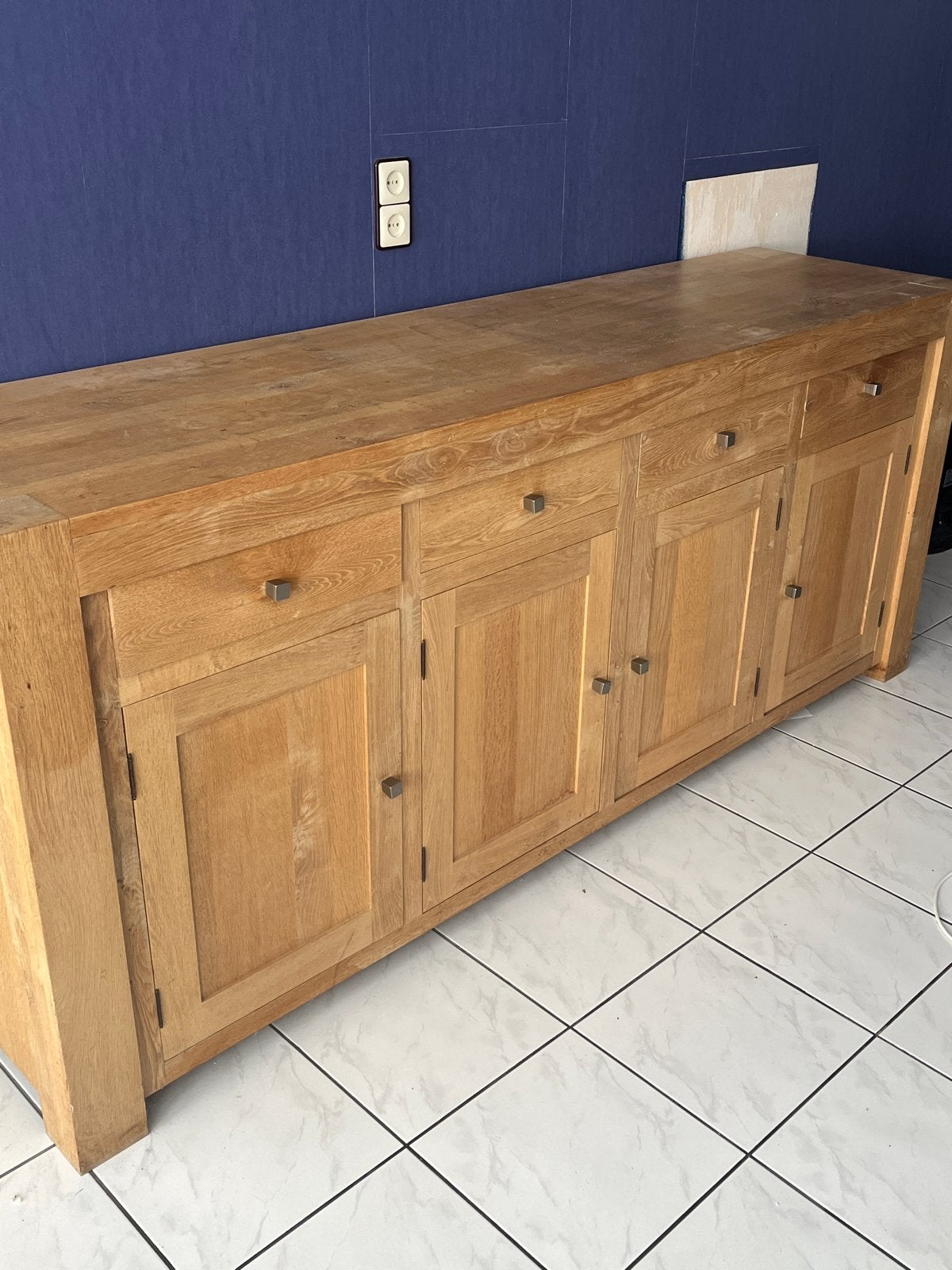 Massief eiken dressoir met lades en deuren, Huis en Inrichting, Kasten | Dressoirs, Ophalen, Gebruikt, Eikenhout, 200 cm of meer