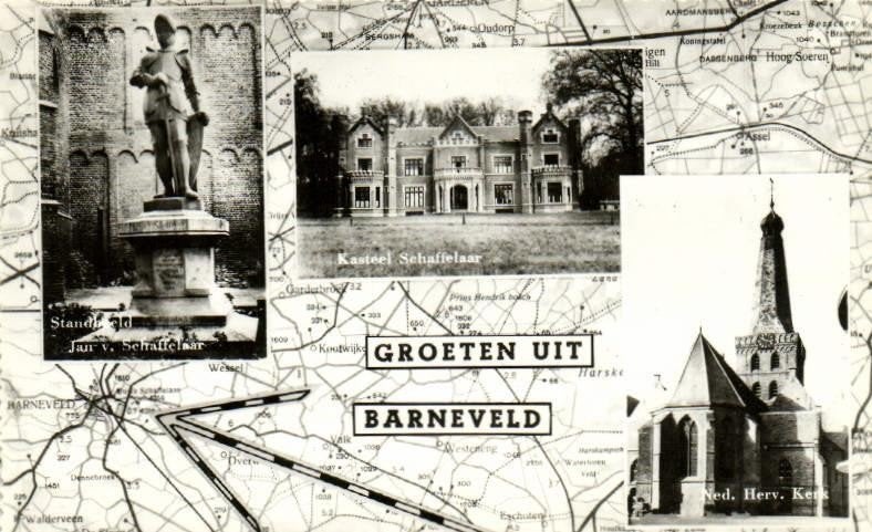 Groeten uit Barneveld - 3 afb o.a. kerk kasteel - gelopen, Ophalen of Verzenden, 1960 tot 1980, Gelopen, Gelderland