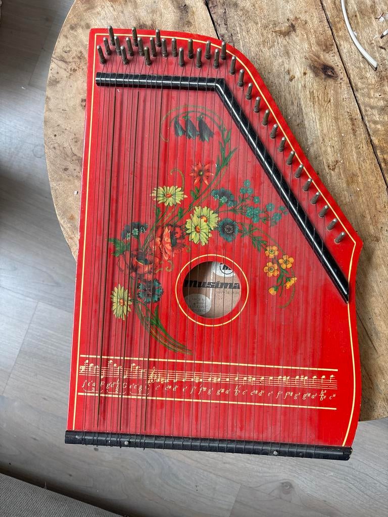 Vintage Musima Citer - Rood met bloemmotief, Ophalen of Verzenden, Gebruikt, Citer