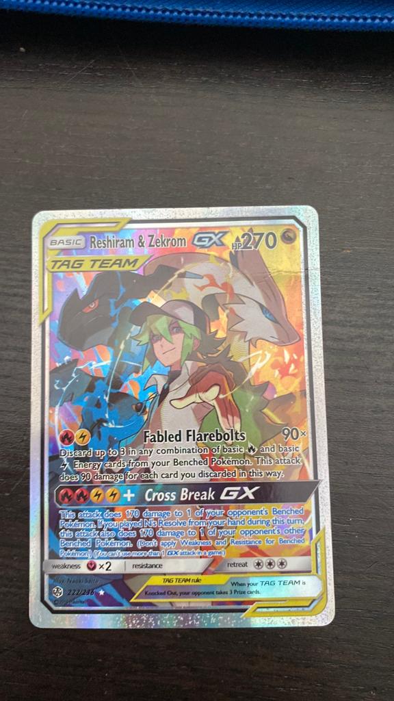 Pokemon kaart reshiram&zekrom gx, Ophalen of Verzenden, Nieuw, Losse kaart, Foil