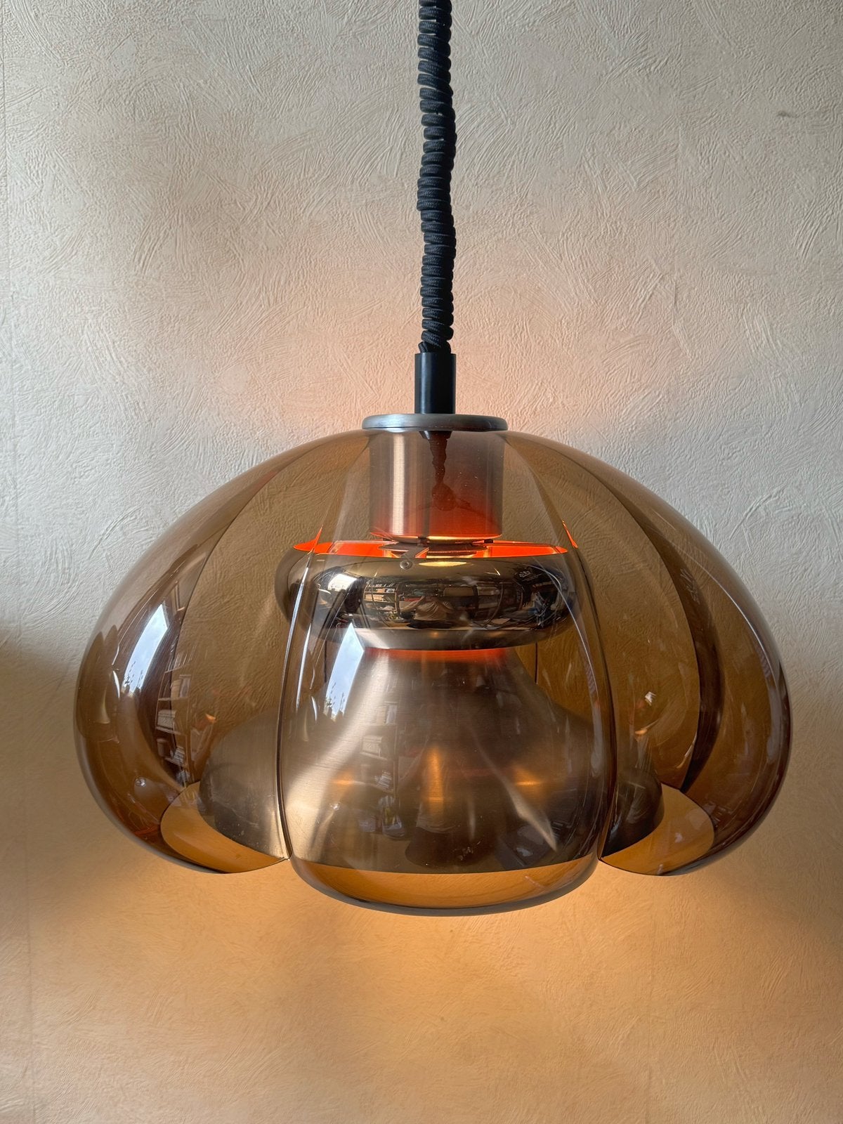 Vintage Dijkstra Flower Power Space Age Hanglamp, Gebruikt, Space Age Mid Century, Metaal, E27 (groot)