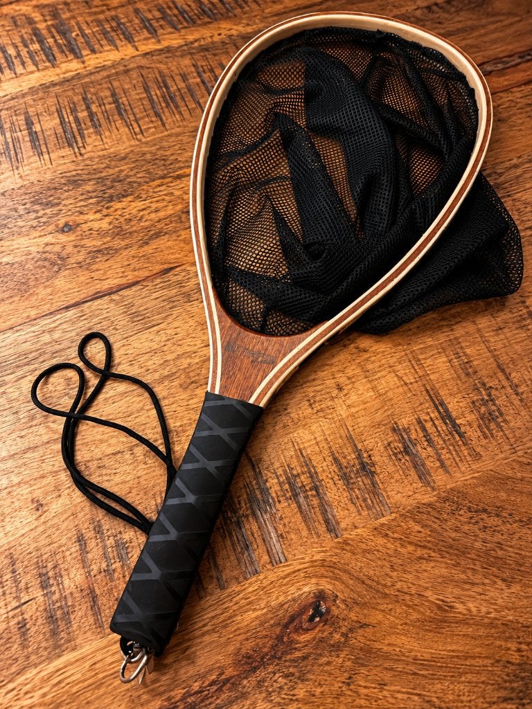 Houten schepnet voor forelvissen - Tennisracket vorm, Ophalen of Verzenden, Gebruikt, Net of Fuik