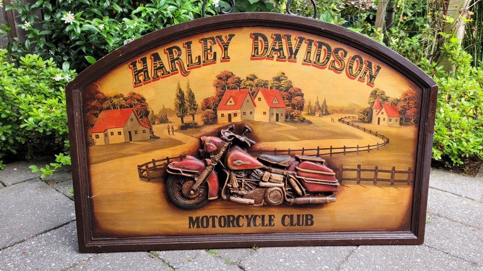 Houten Harley Davidson Wandbord - Motorcycle Club, Ophalen, Gebruikt, 90 cm, Meerkleurig