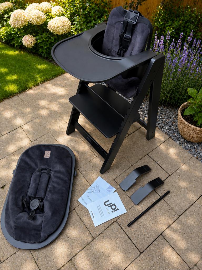 Kidsmill Meegroeistoel zwart met accesoires, Ophalen, Gebruikt, Meegroeistoel