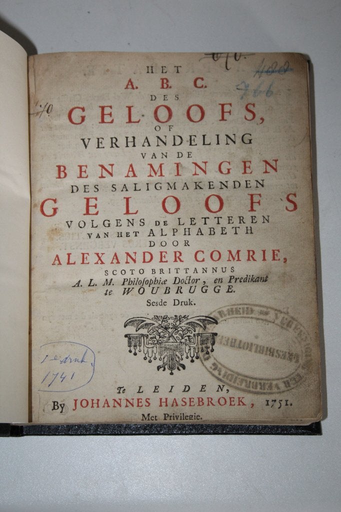 Alexander Comrie - ABC des geloofs (1751, handtekening), Ophalen of Verzenden