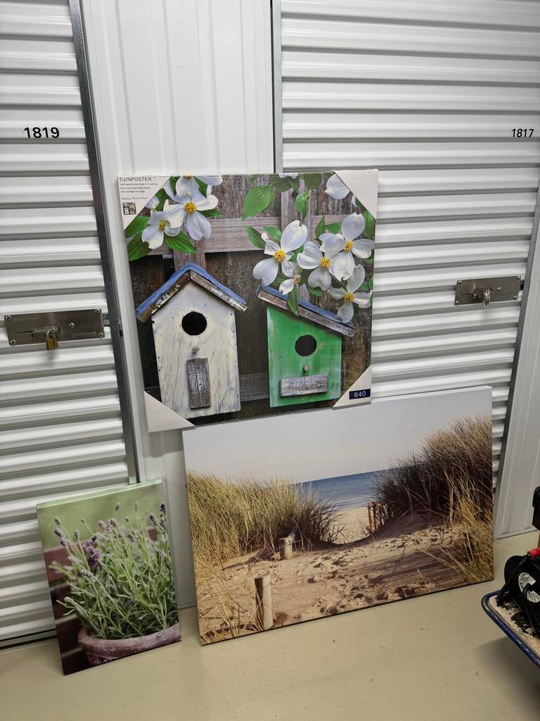 3 canvas tuinschilderijen, Ophalen, Gebruikt, Schilderij, Meerkleurig