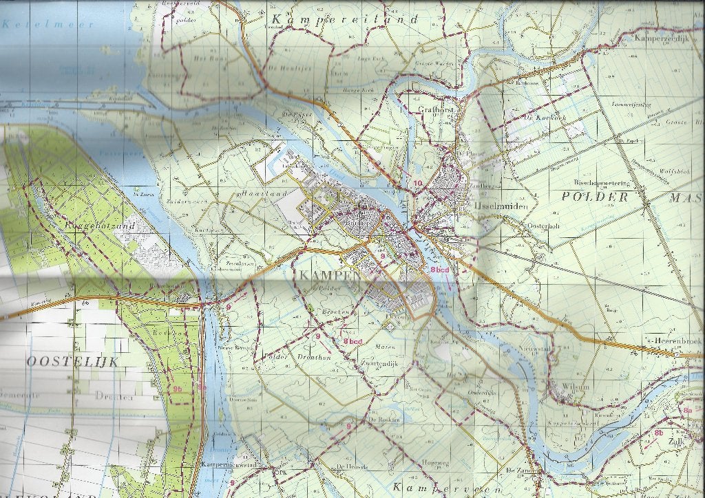 Pl1686 plattegrond omgeving kampen - polder mastenbroek, Gelezen, 2000 tot heden, Ophalen of Verzenden, Landkaart