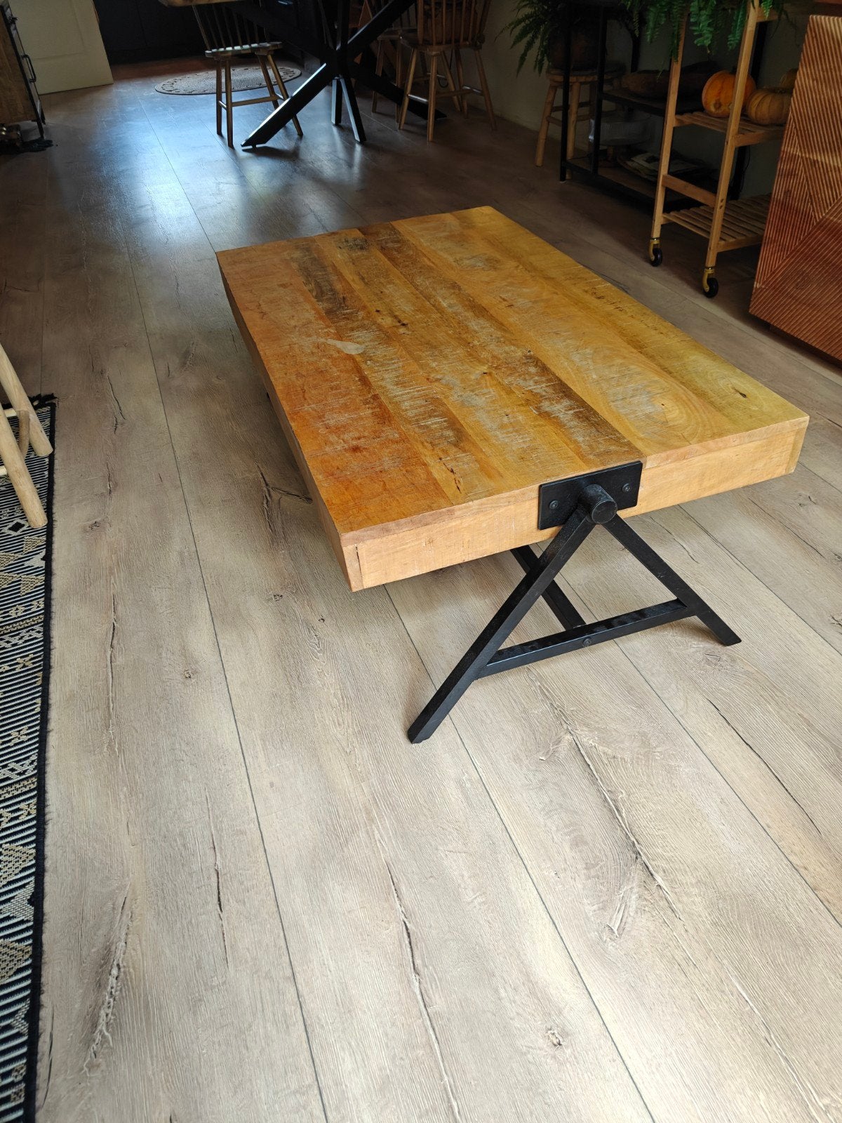 Salontafel mango hout industrieel, Ophalen, Gebruikt, 100 tot 150 cm, 50 tot 100 cm