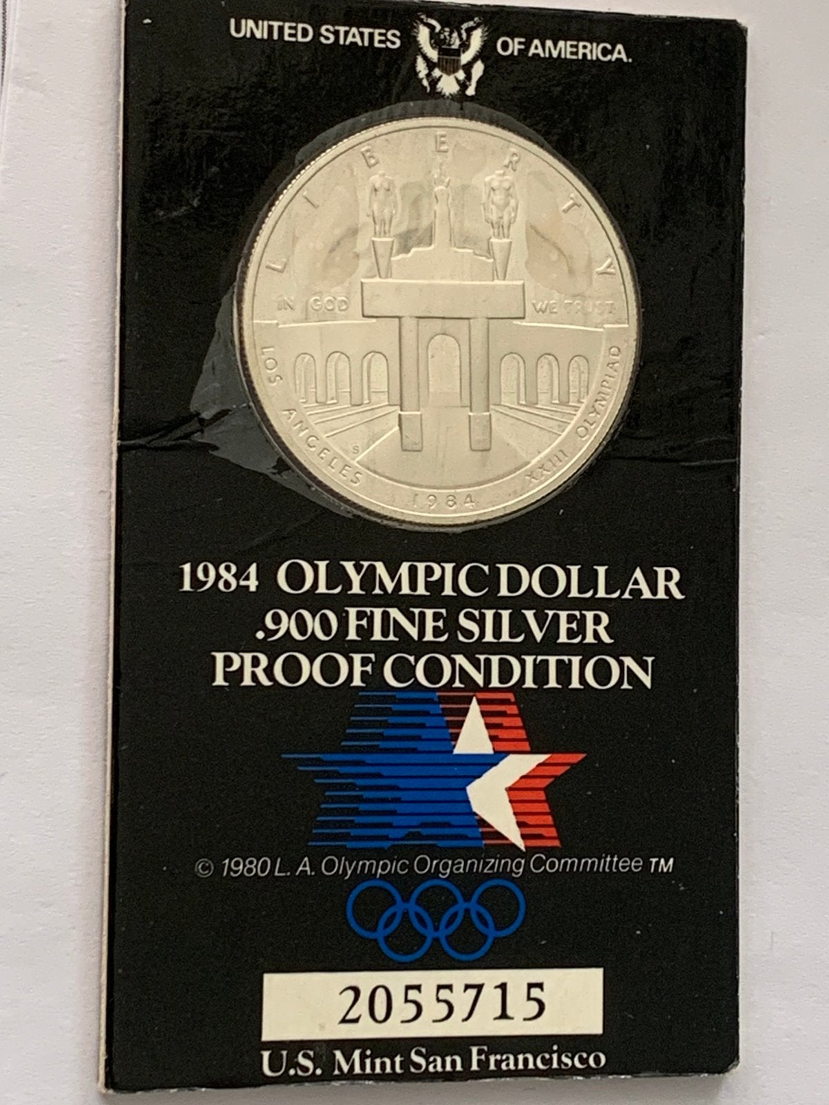Silver dollar olympische spelen 1984 proof met certificaat, Ophalen of Verzenden, Noord-Amerika