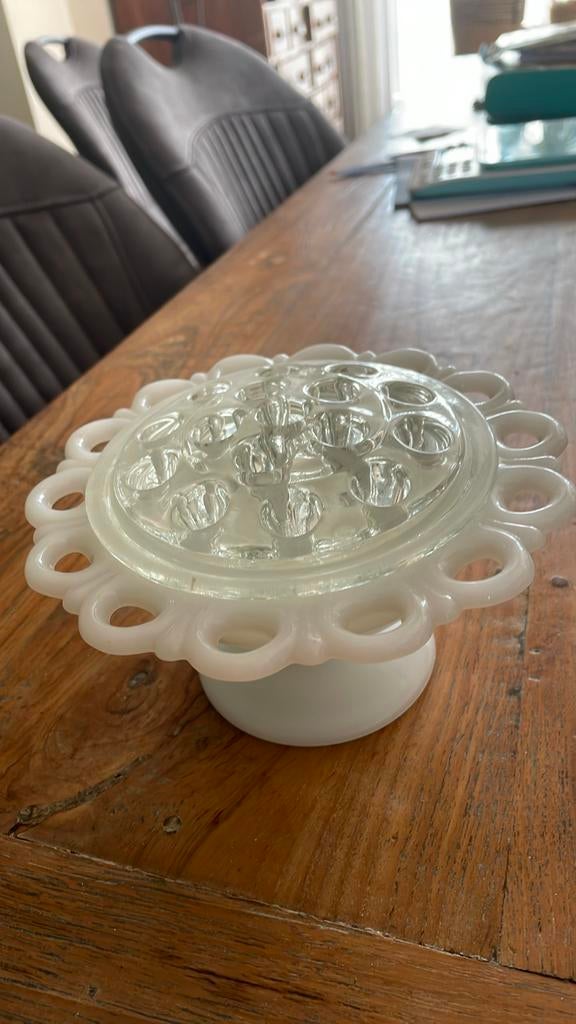 Vintage Melkglas Bloemenhouder met Rooster, Antiek en Kunst, Ophalen of Verzenden
