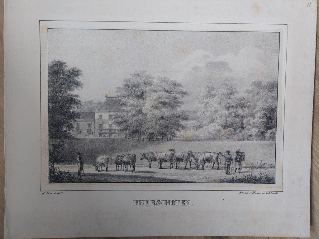 11 Beerschoten De Bilt Orginele steendruk uit 1829, Gesigneerd in de plaat, Ophalen of Verzenden, Landschappen, Lithografie