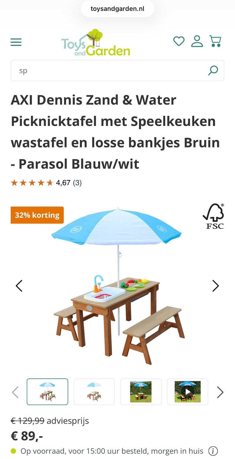 Axi picknicktafel kinderen, zand en watertafel, Gebruikt, Rechthoekig, Hout, Ophalen