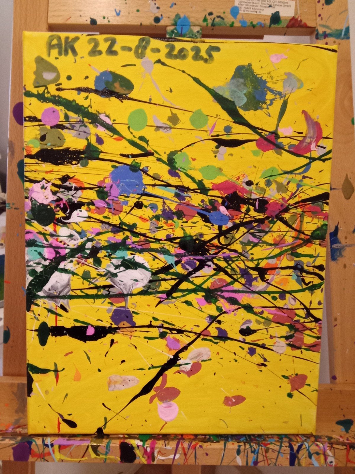 Zelfs gemaakte schilderij 40cm kleur zwart groen wit blauw, Ophalen of Verzenden