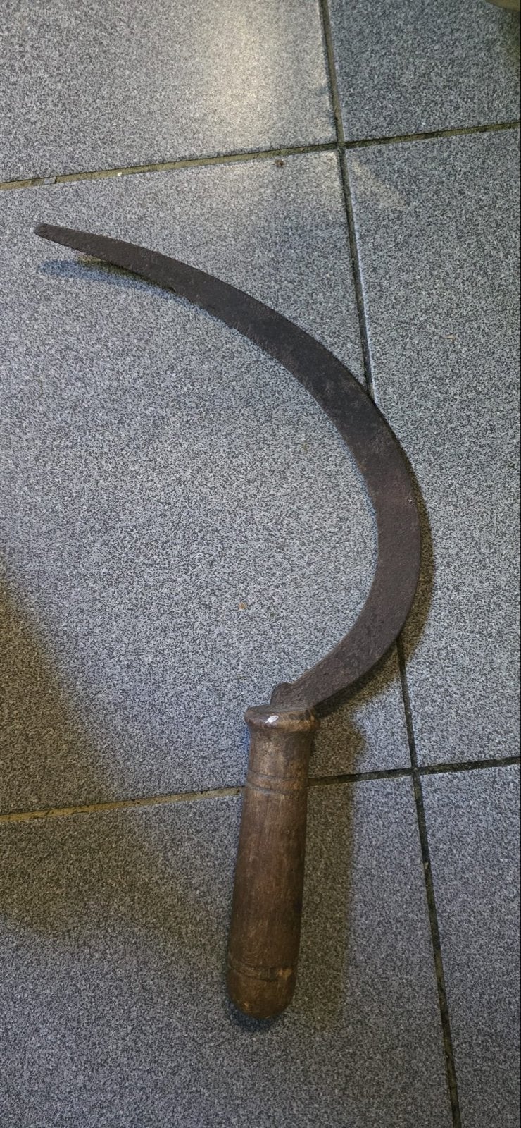 Oude roestige sikkel met houten handvat, Ophalen, Gebruikt, Snijgereedschap, Overige merken
