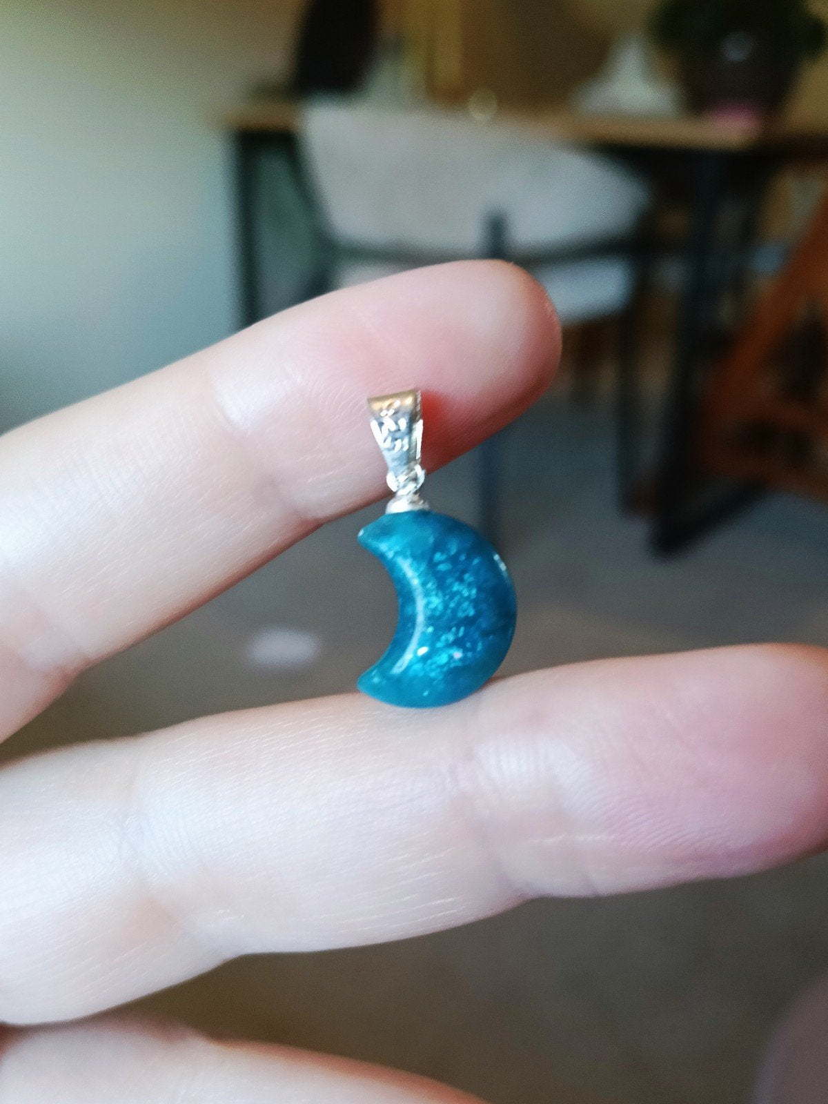 Apatiet maan van natuurlijke edelsteen - s925 zilver, Overige voorstellingen, Blauw, Nieuw, Ophalen of Verzenden