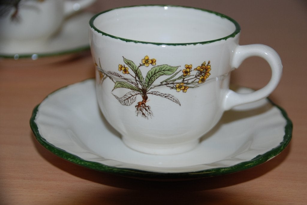 Servies met groene kruiden., Huis en Inrichting, Gebruikt, Keramiek, Ophalen of Verzenden, Overige stijlen