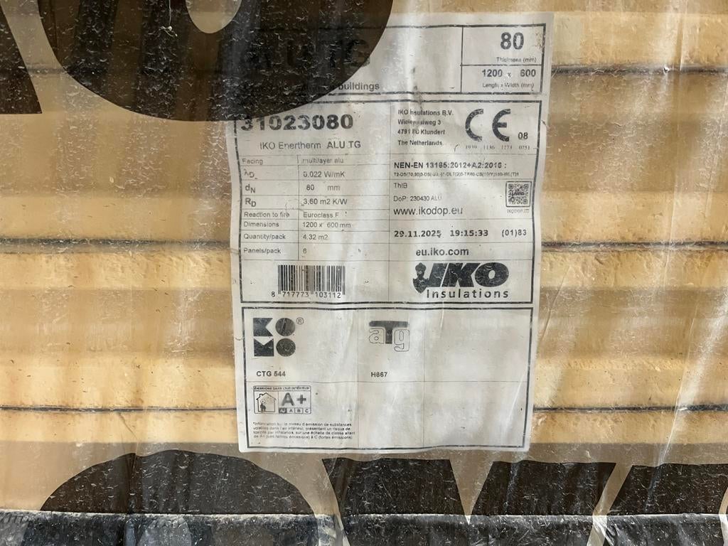 IKO Enertherm ALU TG PIR isolatieplaten 80mm, Ophalen, Nieuw, 5 tot 10 m², Hardschuim (Pir)