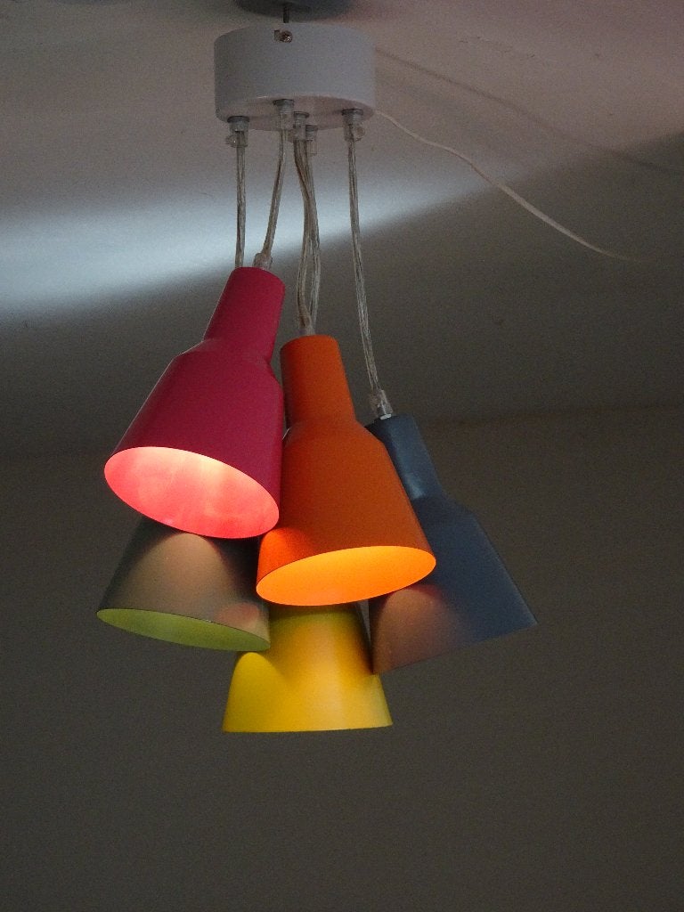 Kleurrijke hanglamp in vintage stijl, Huis en Inrichting, Ophalen of Verzenden, Gebruikt, Metaal, E27 (groot)
