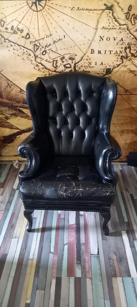 Chesterfield oor-fauteuil restauratie jaren 60 vintage, Ophalen, Gebruikt, 75 tot 100 cm, 75 tot 100 cm