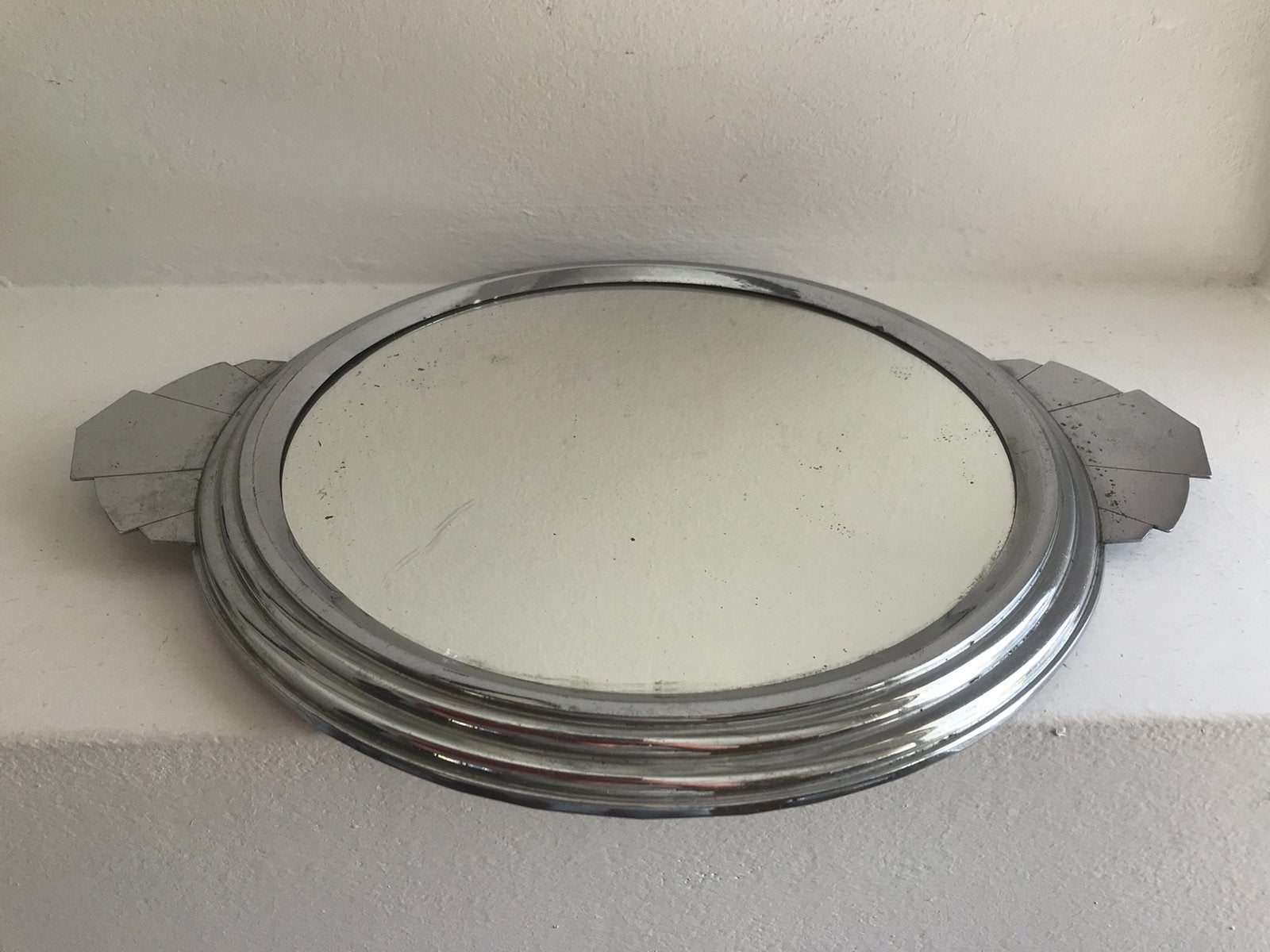 Spiegelblaadje chroom rond art deco, Ophalen of Verzenden, Huis en Inrichting